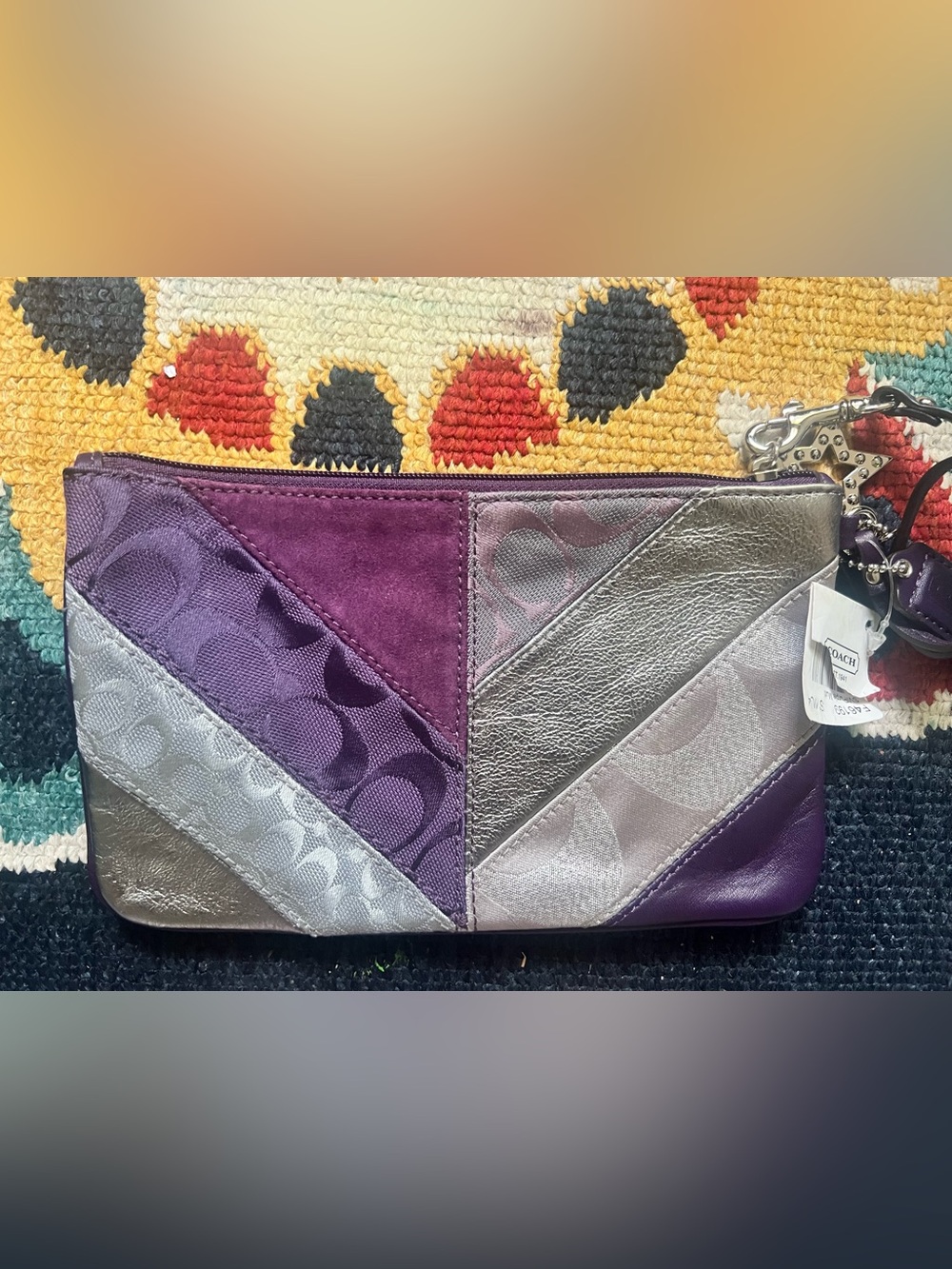 Nwt! Coach Purple Patchwork Signature Shoulder Bag with Silver Accents - Picture 2 of 9
